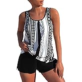 ROSEWE Modest Tankini Swimsuits for Women, Two Piece Athletic Womens Bathing Suits Blouson Tank Tops with Board Shorts
