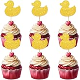 18 Pieces Yellow Glitter Duck Cupcake Topper for Cute Pet Animal Theme Party Favors Decorations Men Women Happy Birthday Party Decor Supplies