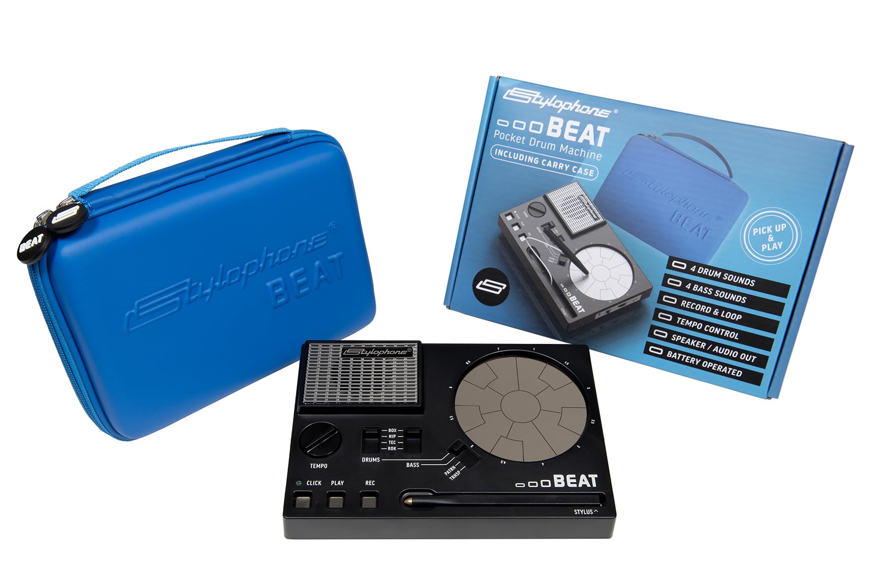 Stylophone Beat Including Carry Case - Compact Stylus Drum Machine | 4 Drum Kits & 4 Bass Sounds | Rhythm Machine Beat Maker | Drum Loop Machine…