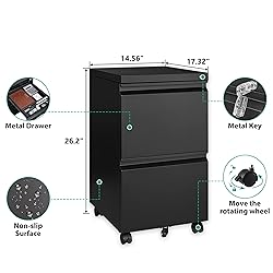2 Drawer File Cabinet with Lock,Under Desk File