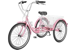 Slsy Adult Tricycles 7 Speed, Adult Trikes 20/24/26 inch 3 Wheel Bikes, Three-Wheeled Bicycles Cruise Trike with Shopping Basket for Seniors, Women, Men.