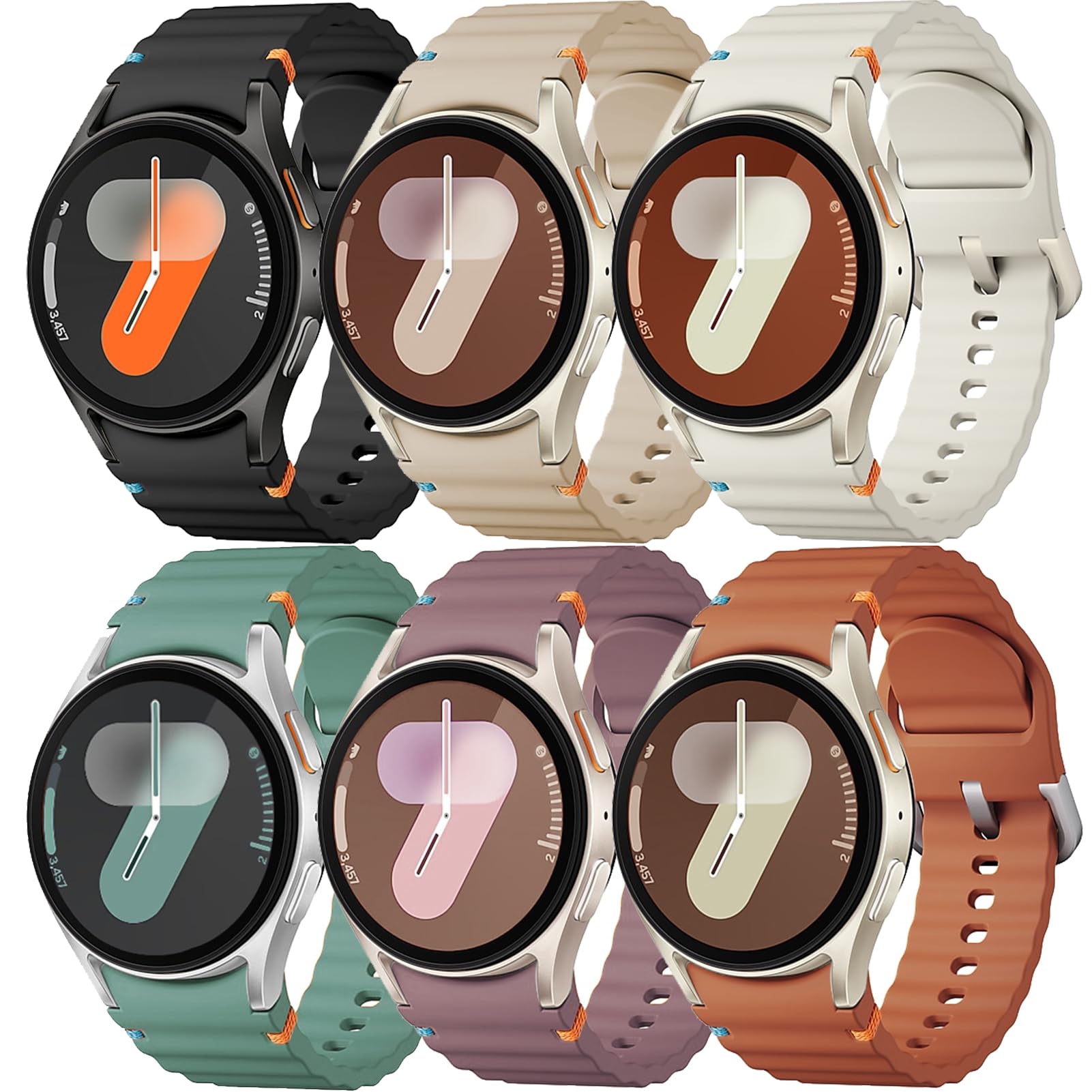 Photo 1 of Sport Band for Samsung Galaxy Watch 7 Band 40mm 44mm,No Gap Soft Silicone Strap for Galaxy Watch 6 5 4 FE Band 40mm 44mm/Galaxy Watch 6/4 Classic 47mm 43mm 46mm 42mm/Watch 5 pro 45mm Men Women,6 Pack