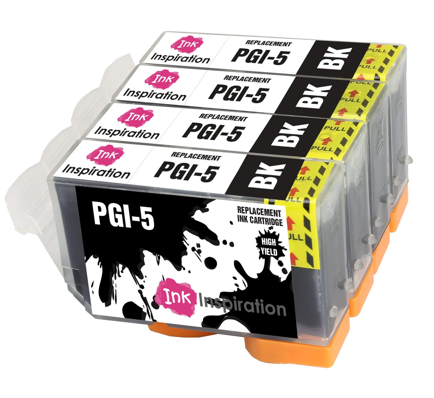 INK INSPIRATION® Replacement for Canon PGI-5 PGI-5BK Black Ink Cartridges 4-Pack, Use with Canon Pixma iP4200 iP4300 iP4500 iP5200 iP5200R iP5300 MP500 MP600 MP600R MP610 MP800 MP800R MP810 MP830