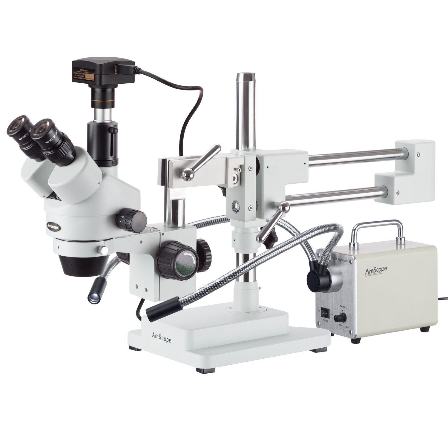 AmScope 3.5X180X SimulFocal Trinocular Boom Stereo Microscope with