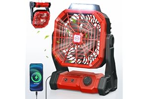 DRCHOP 20000mAh Camping Fan, 8” Double Blades Powerful Battery Operated Fan, Battery Rechargeable Desk Fan with LED & Timers, 270°Pivot, Outdoor Portable Fan for Camping, Fishing, Outage, Hurricane