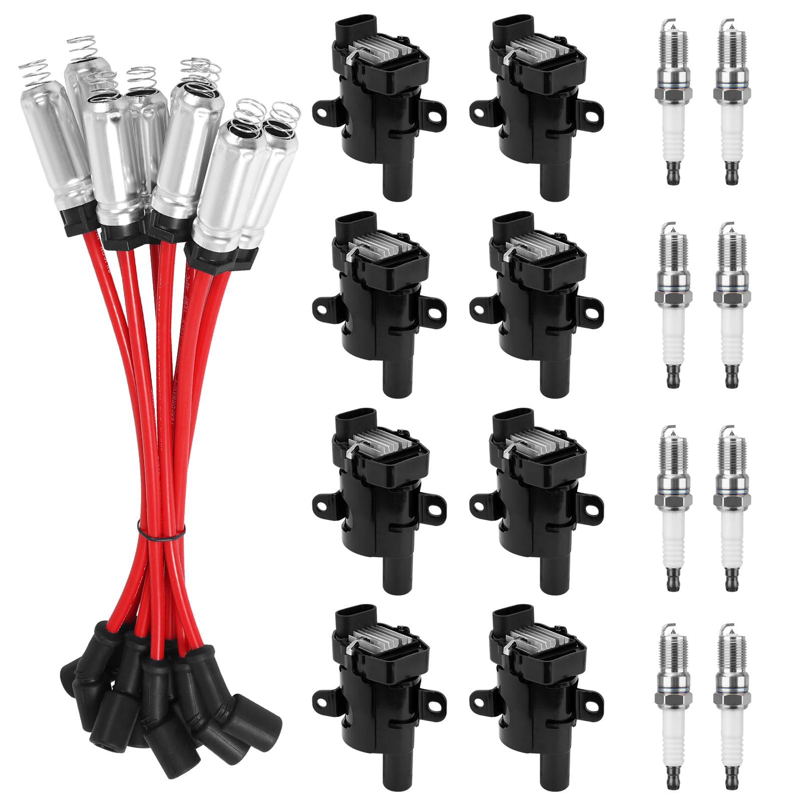 Photo 1 of 8Pcs UF262 Round Ignition Coils with 9748UU 8mm Spark Plug Wires & 41-962 Platinum Spark Plugs Compatible with Chevy Silverado Suburban Tahoe, GMC Sierra Yukon, Cadillac 4.8L 5.3L 6.0L V8, Not Square