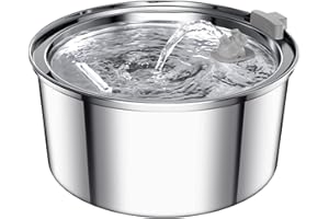 Cat Water Fountain Stainless Steel, HICC PULE 108oz/3.2L Automatic Pet Water Fountain, Dishwasher Safe Dog Water Dispenser with Adjustable Water Flow, Ultra-Quiet Pump, Multi-Filtration