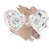 Sunflower Trendy Stud Earring Sterling Silver Dainty Heart Earrings with CZ Charms White Gold Plated Hypoallergenic Jewelry for Sensitive Ears Daisy Blessing Birthday Gift for Women
