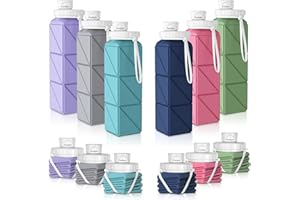 Popdigito 6pcs Collapsible Water bottle Leakproof Lid –Food-Grade BPA-Free Silicone Travel Bottles-Foldable Water Bottles 610ml for Travel Gym,Hiking,Sports