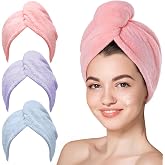 Hicober Microfiber Hair Towel Wrap for Women, Pink Blue Purple, 3-Pack | Soft, highly absorbent wrap helps hair dry faster and stays securely in place on curly, thick or long hair
