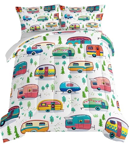 Datura Home - Juego De Edredón De Tamaño Individual Para Niños Con Diseño De Autos De Dibujos Animados Para Niños, Niños Y Niñas, Con Estampado De Animales Kawaii De Transporte, Coche