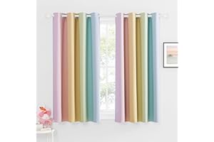 NICETOWN Kitchen Curtains for Small Window - Set of 2 Short Curtains,Rainbow Stripes Desigh Stylish Colourful Nursery Drapes 