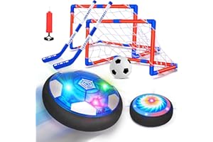 Qirptey 3 in 1 Hover Soccer Ball Toddler Hockey Set with LED Lights Indoor Toys for Kids Soccer Gift for Boys 6-8 8-12 Kids Sports Soccer Games 3 4 5 6 7 8 Year Old Boy Age 4-8 Birthday Gift