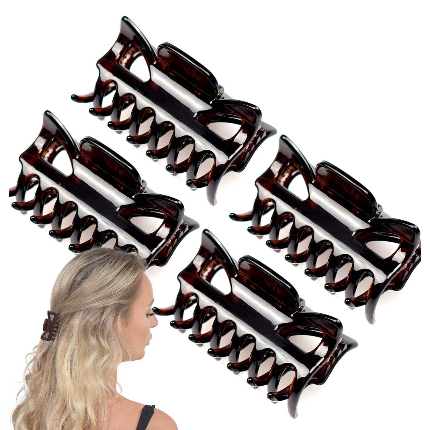Basic Sense 2.4 Inch Medium Hair Claw Clips for All Hair Types, Strong Hold Durable, 4 Pcs