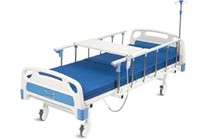 ELENKER Full Electric Hospital Bed for Home Use, ICU Medical Bed, Premium 2 Function Hospital ICU Bed with Remote Control, Quiet Wheels, IV Pole, Mattress, 5-Inch Lockable Casters