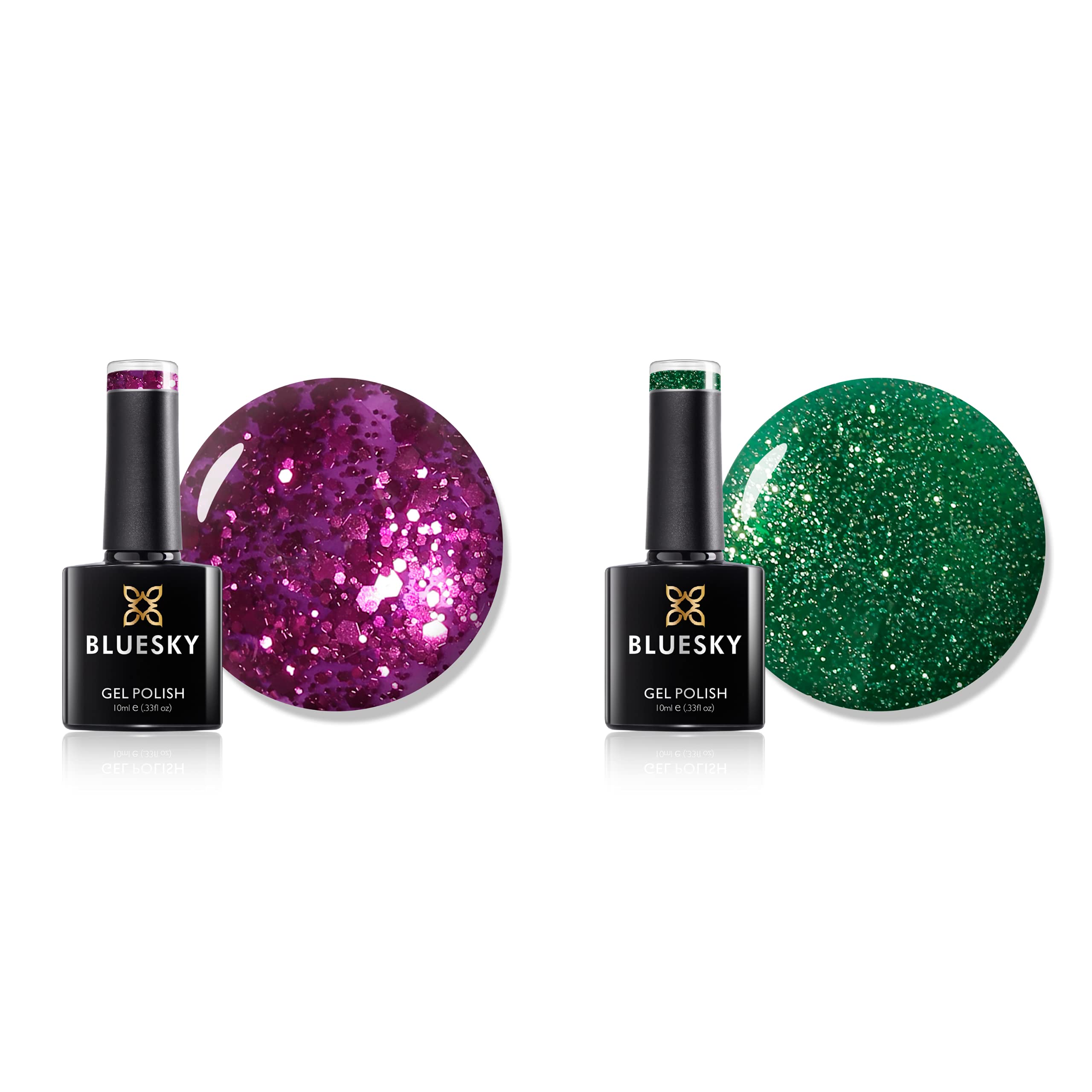 Bluesky Gel Nail Polish Set, Duo, Secret Santa 63901 And Elf 63902, Purple, Green, Glitter, Long Lasting, Chip Resistant, 10 ml (Requires Drying Under UV LED Lamp)