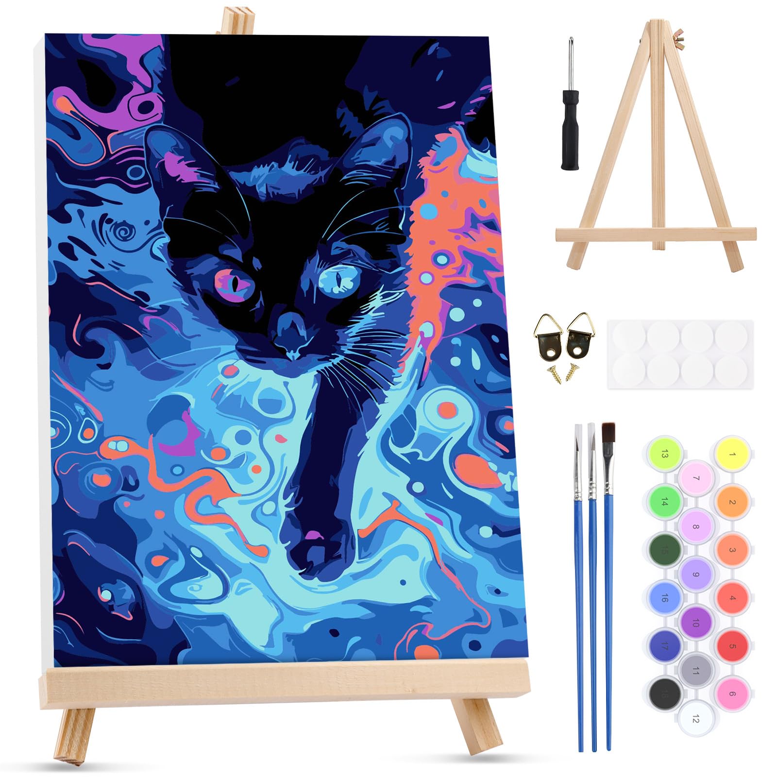MXJSUA Black Cat Framed Paint by Numbers for Adults Beginners, Easy Adults' Paint-by-Number Kits on Canvas with Easel, Acrylic Number Painting Crafts Gifts for Home Decor, 20x30cm — image 1