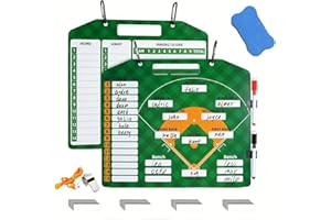 CARONIN Magnetic Baseball Coach Clipboard, Double-Sided Dry Erase Softball Coaches Lineup Board with 30 Lineup Cards, 2 Markers, 1 board eraser and 1 Whistle, Dugout Display Softball Coaching Accessories