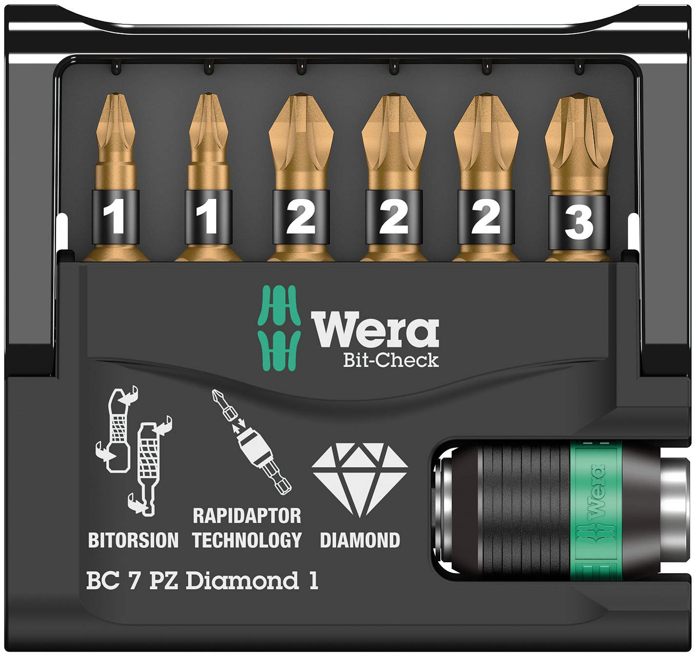 Wera 05073534001Bit-Check 7 PZ Diamond 1 SB Carded Bit Set (7-Piece)