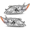DWVO Projector Headlight Assembly Compatible with 2007 2008 2009 Camry Exclude Hybrid Chrome Housing Headlamp with Amber Reflector Clear Lens (Driver and Passenger Side)