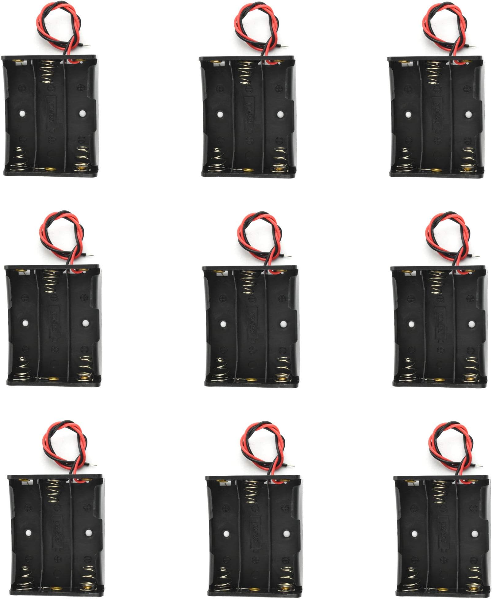 Battery Case Holder Box 3X 1.5V AA Battery with Black and Red Wire Leads (9Pcs)