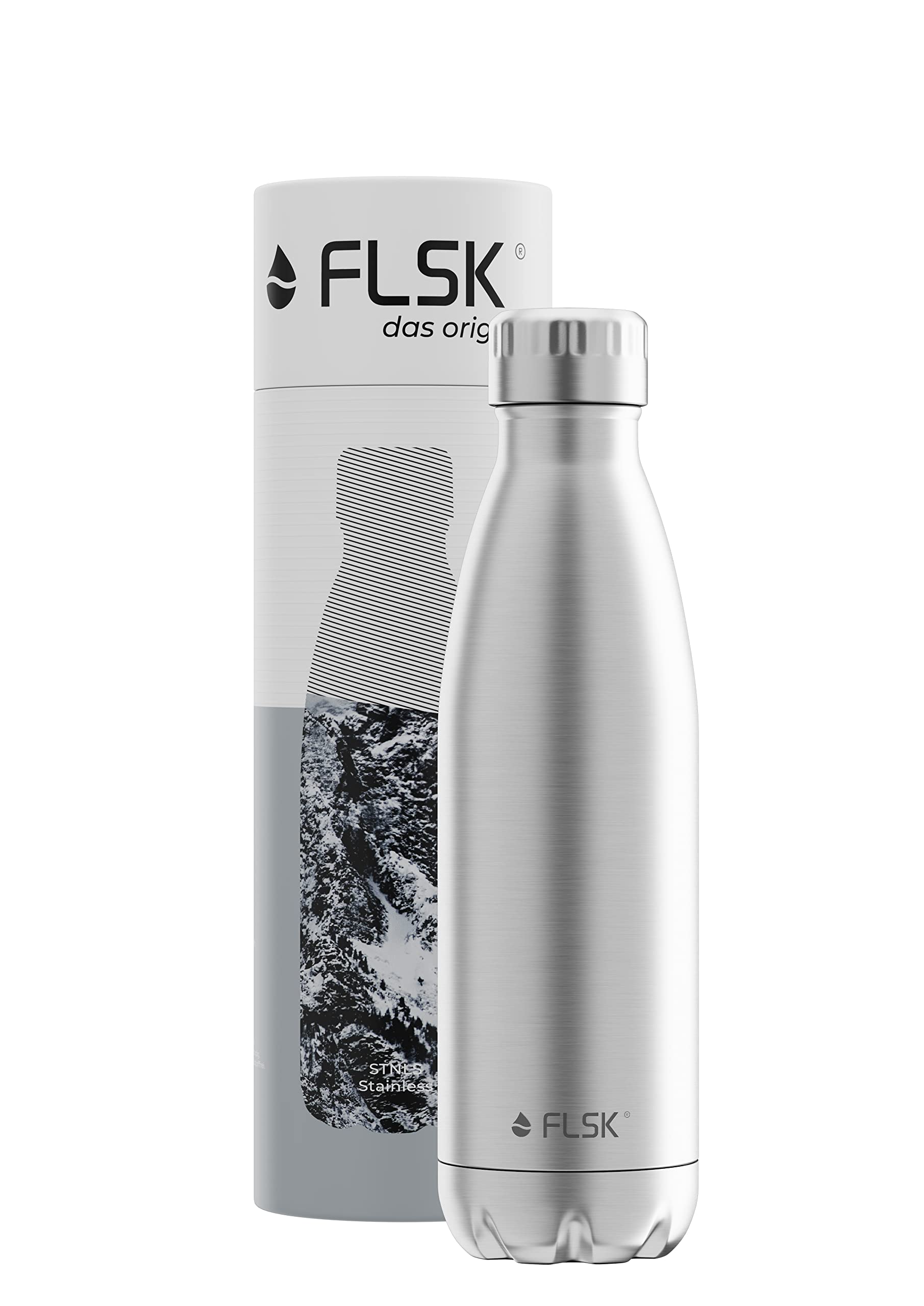FLSK Original Stainless Steel Drinking Bottle • Suitable for Carbonated Drinks • Vacuum Insulated Bottle • Keeps Beverages Hot for 18 Hours and Cold for 24 hrs • BPA-Free and Rustproof