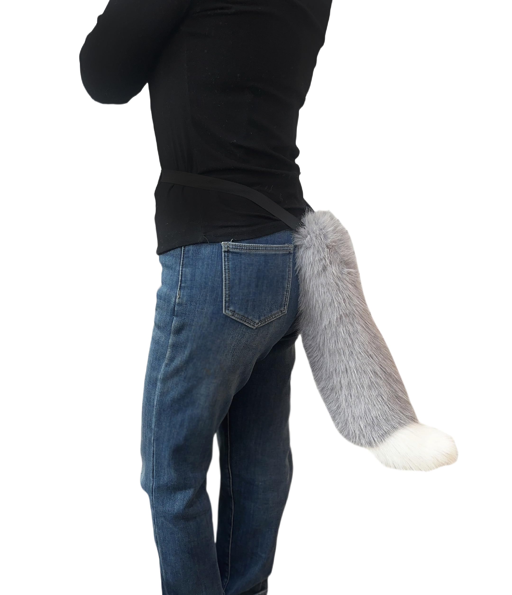 Lina & Lily Adults Faux Fur Fox Wolf Animal Tail Costume Fancy Dress Accessories for Cosplay Halloween Christmas Party (Grey & White Tip)