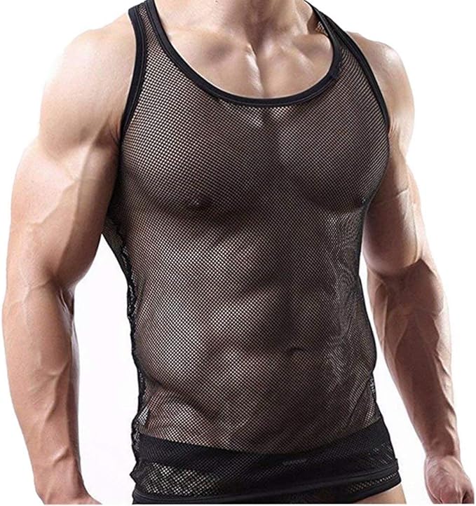 Men's Undershirt Made of Net Transparent Warming Festival Under Fashion