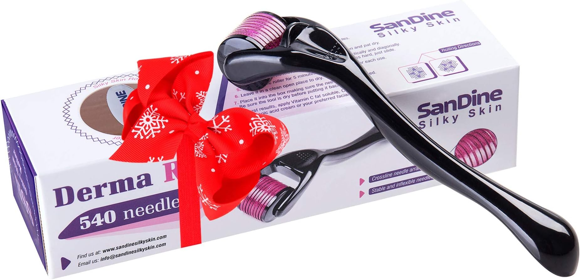 Microneedle Derma Roller - 540 Micro Needle Skin Care System - Ideal to Keep Your Skin Young and Radiant - 0.25mm Titanium for Silky Smooth and Beautiful Skin - Includes FREE E-Book - By Sandine