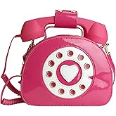QiMing Retro dial telephone Crossbody Shoulder Bag,Pu Movable microphone Purse for Women