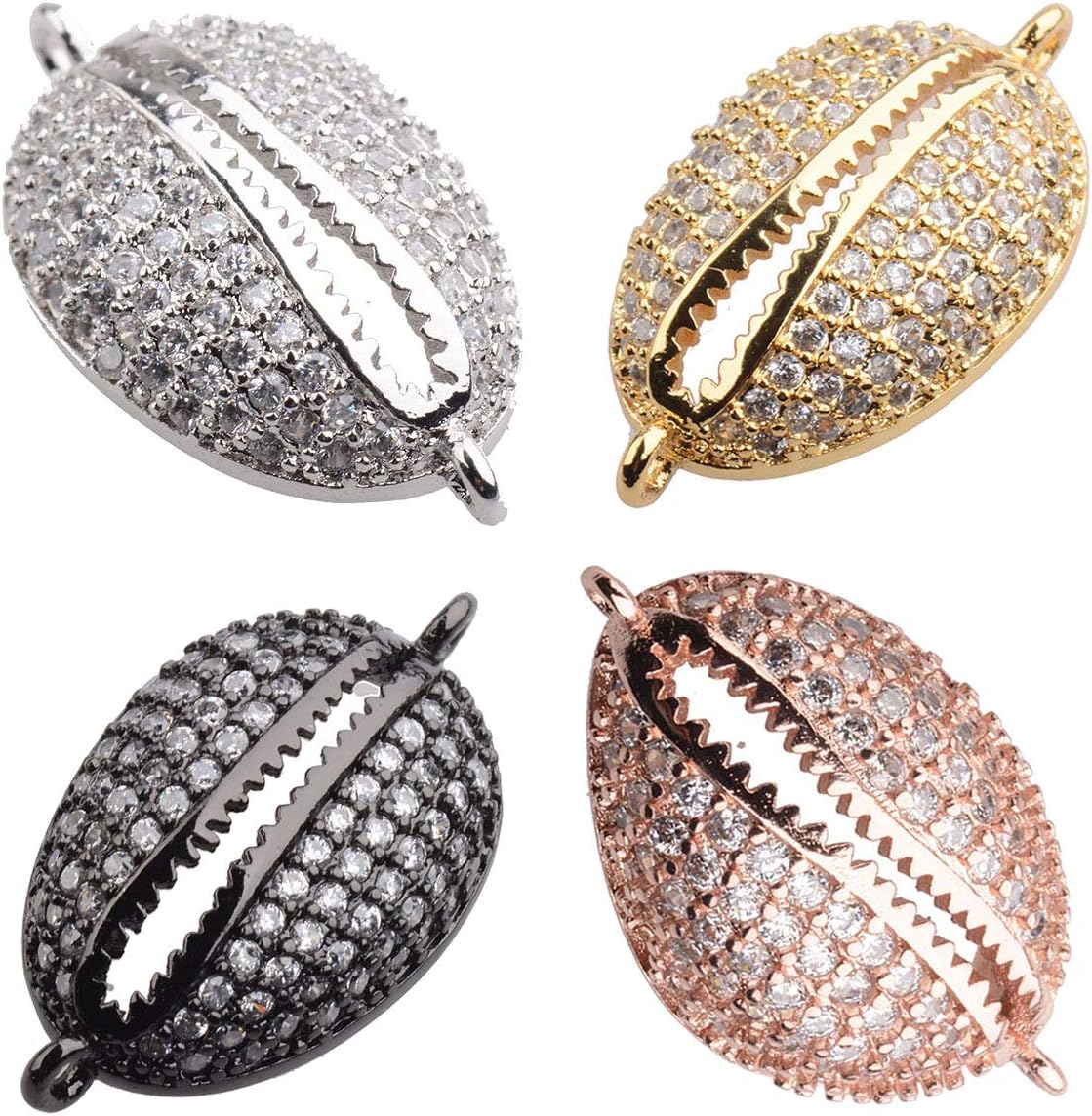 DOUVEI 10 Pcs Zircon Pave Rhinestones 4 Color Sea Shell Charms Beads Connector Spacer Beads Bracelet Connector Charms Beads for Jewelry Making 20x15mm…