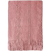 BOURINA Coral Pink Throw Blanket 50x60 Inches Throw Textured Solid Soft Sofa Couch Decorative Knit Blanket