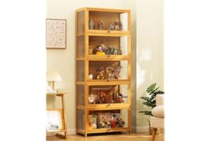 YangAera Display Cabinet with Acrylic Cabinet Door Modern Minimalist Flip Door Display Case Curio Cabinet Glass Display Shelf Bamboo Storage Cabinet Easy to Install (5 Layer Length 27.56 in)