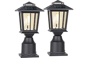 Suponar Metal Solar Post Lights 2 Pack, Solar Post Cap Light, Solar Lamp Post for Pole Fence Deck Garden Yard Patio Porch Outdoor Decor, Warm White