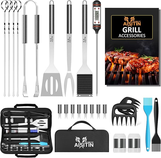 AISITIN BBQ Tools Set 25pcs BBQ Accessories Stainless Steel, Outdoor