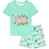 Nidoul Girls Pajamas Short Sleeve Toddler Summer Pjs Girls' Sleepwear 2 Pieces Lounge Sets Kids Clothes 3T-14Y