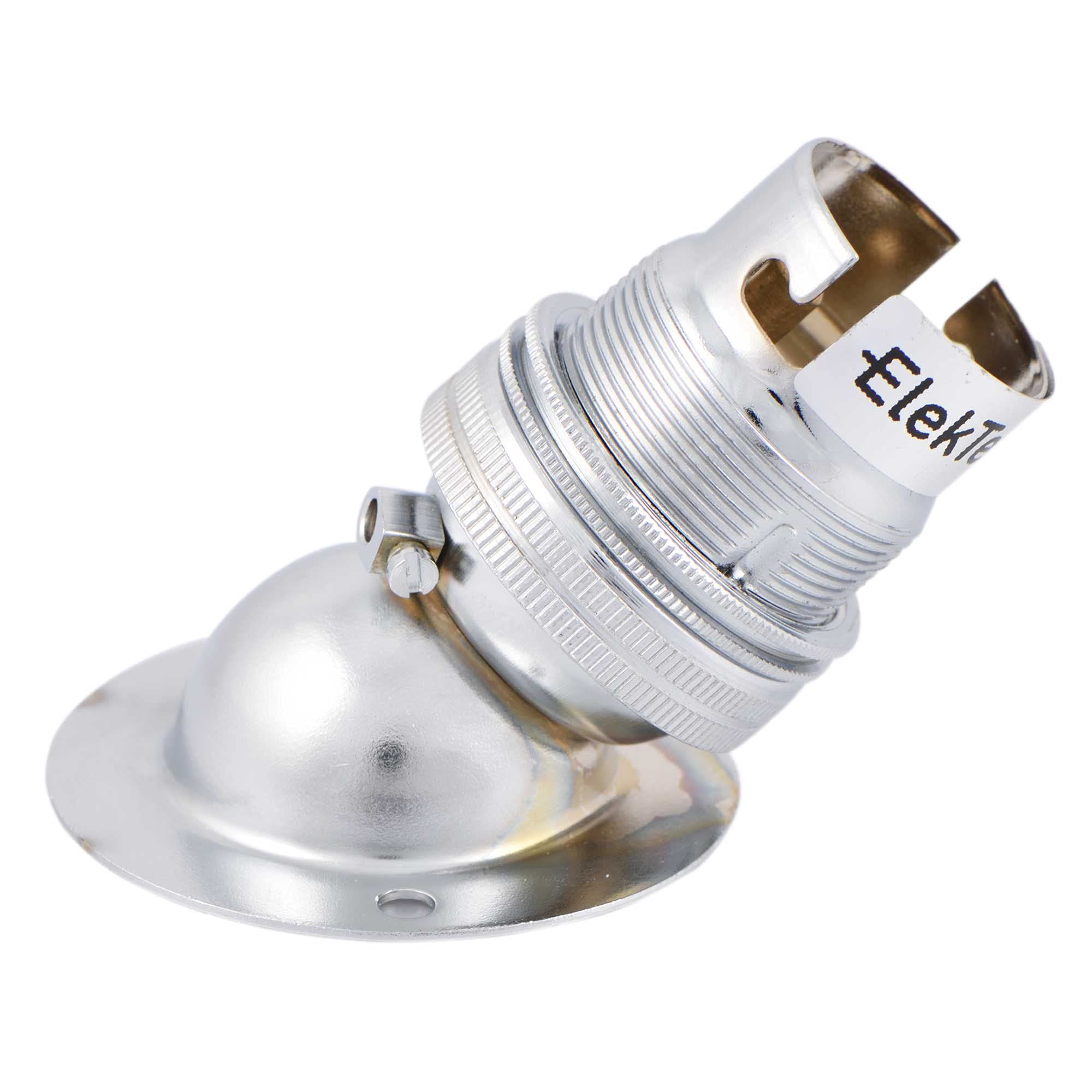 ElekTek Chrome Angle Batten B22 BC Bayonet Cap Lamp Light Bulb Holder Socket with Shade Ring - Made in UK