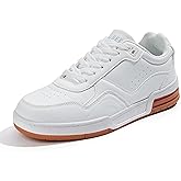 Niluber Women's Fashion Low Top Sneakers - White PU Leather Tennis Shoes-Lace Up Comfortable Casual Waking Shoes