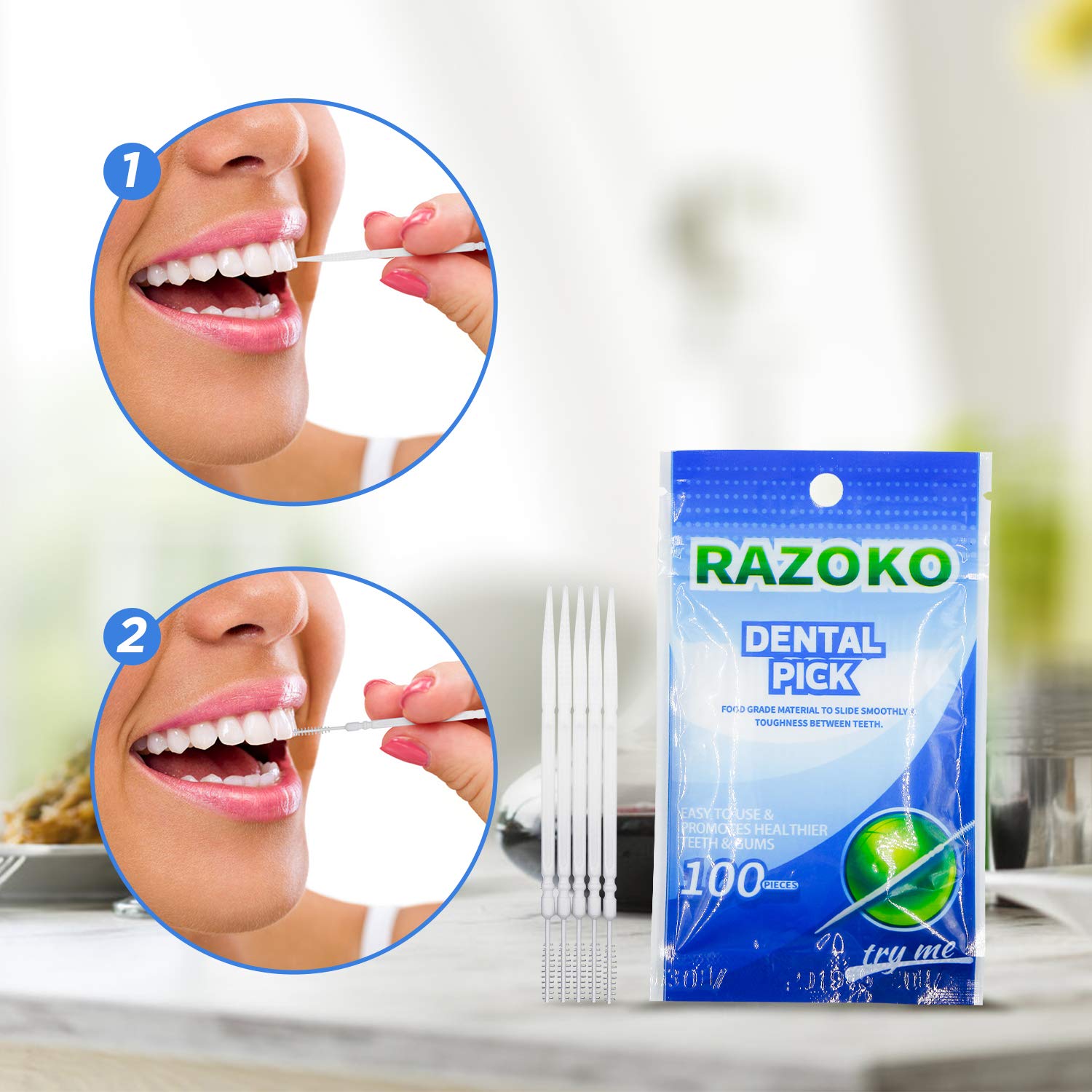 Dental Floss Picks, High Toughness Toothpicks Sticks Individual Package 4-Pack(200pcs) Clean/Heathy Dentalpicks Perfect for Family,Hotel,Travel