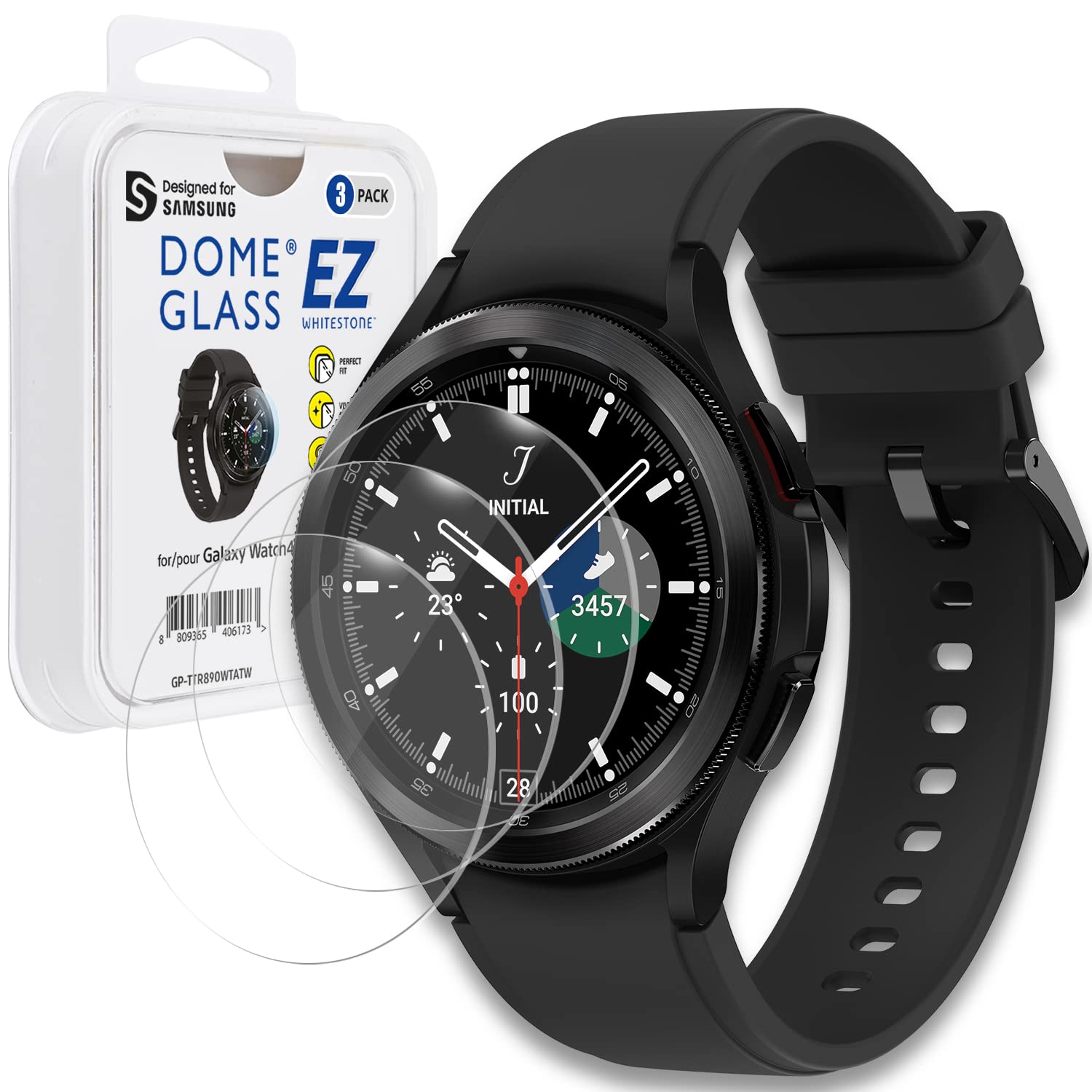 DOME GLASS Whitestone EZ for Galaxy Watch 4 Classic (46mm) Premium Tempered Glass Screen Protector [Easy installation] with high clarity & touch sensitivity - 3 pack