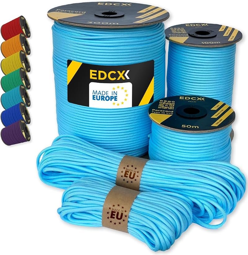 EdcX Paracord 4mm 550 Type III 32‑strand 7‑core 100% Nylon 10m-300m