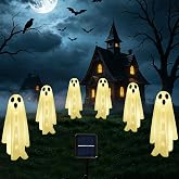 6-Pack Halloween Solar Lights with 8 Lighting Modes - Light Up Ghost Decorations for Outdoor, Scary Ghost Party Gifts, Halloween Ghost Path Lights in Warm White