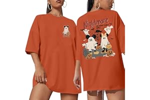 SGYHO Halloween Oversized Shirts for Women Spooky Season T-Shirt Halloween Pumpkin Costume Ghost Fall Tees Top