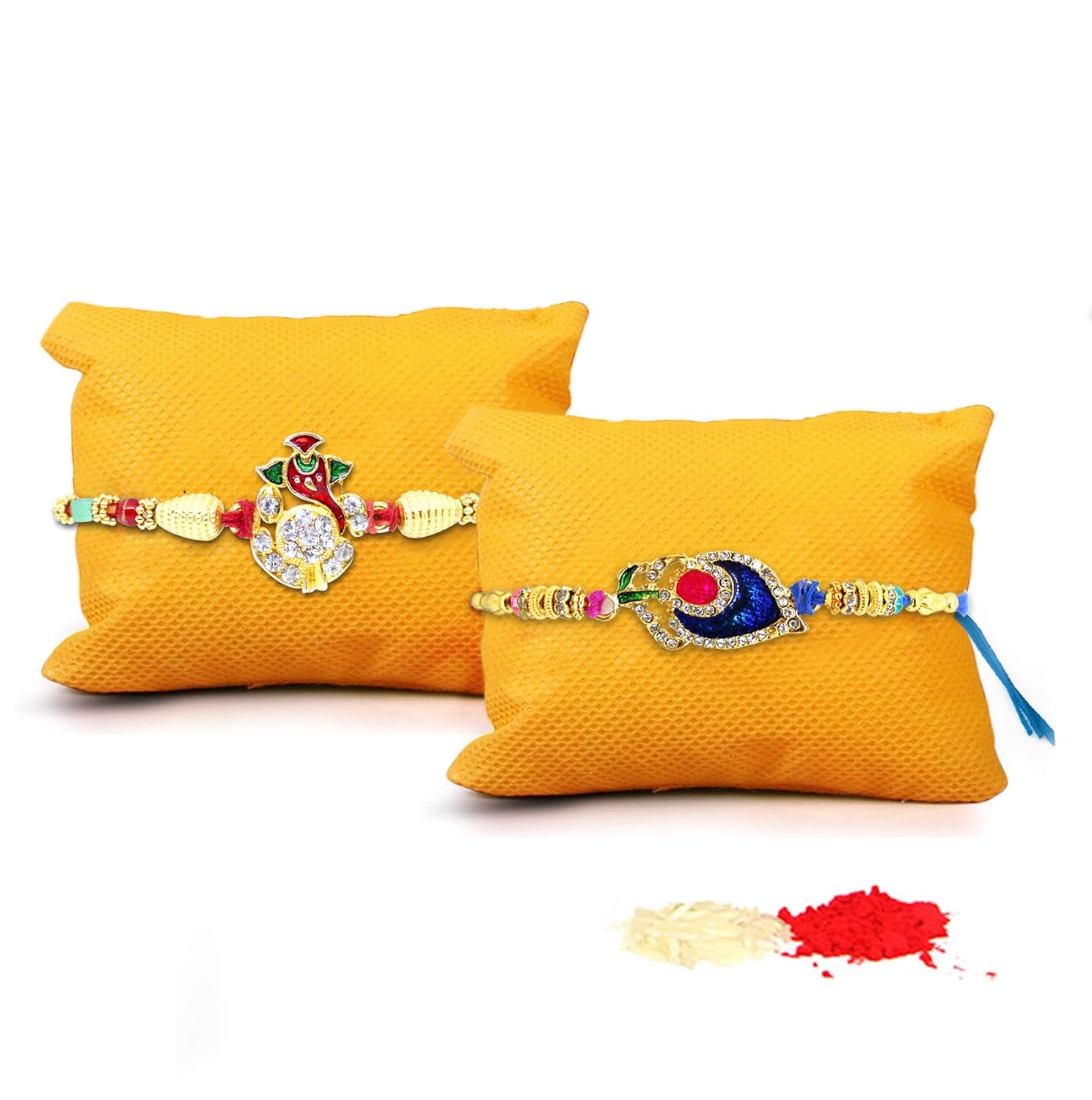 tied ribbons set of 2 rakhi with roli chawal pack for men/boys