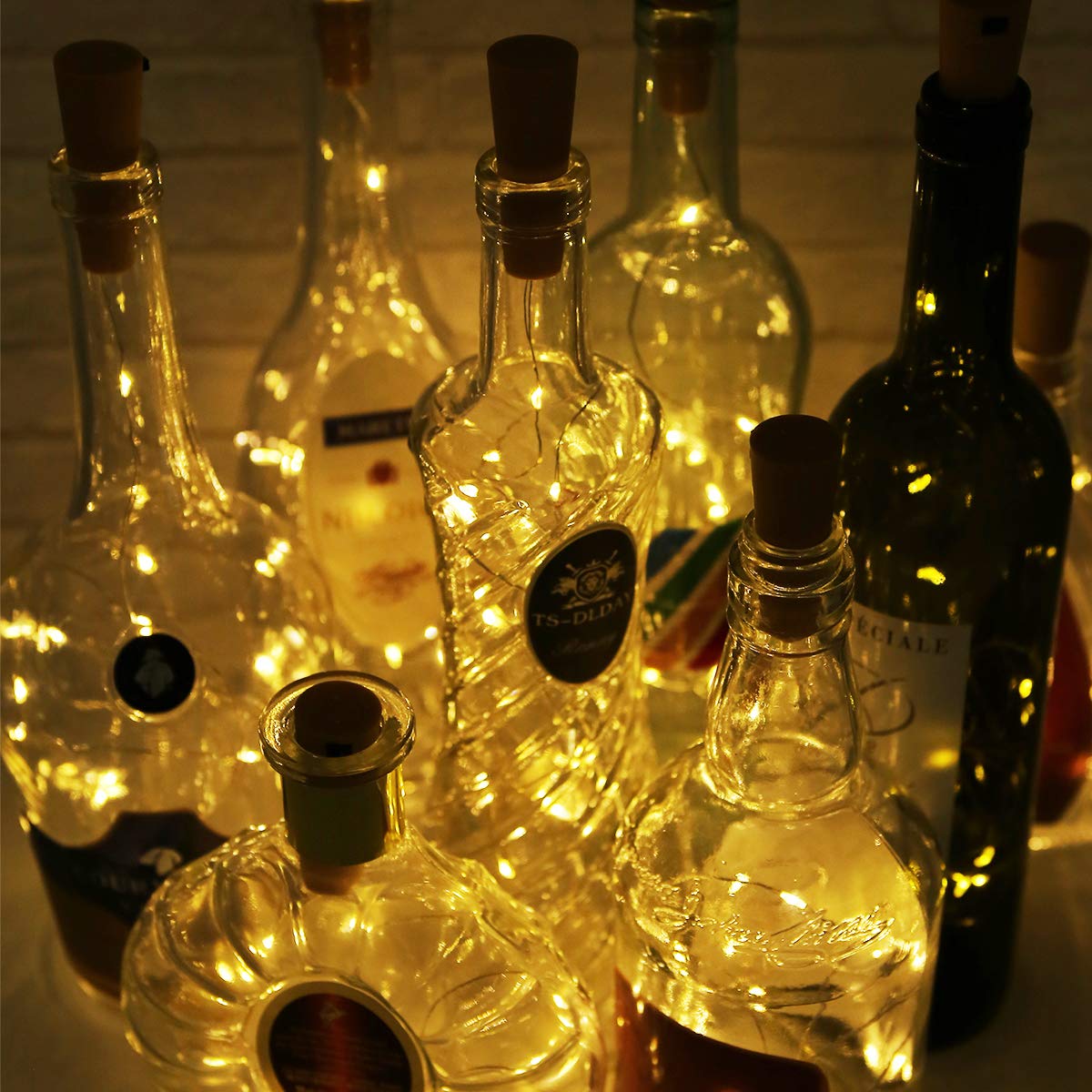 5 Dimmable Modes Intelligent Wine Bottle Lights with Cork, 10 Pack Battery Operated 20 LED Silver Copper Wire Fairy String Lights for DIY, Party, Decor, Christmas, Halloween,Wedding (Warm White)