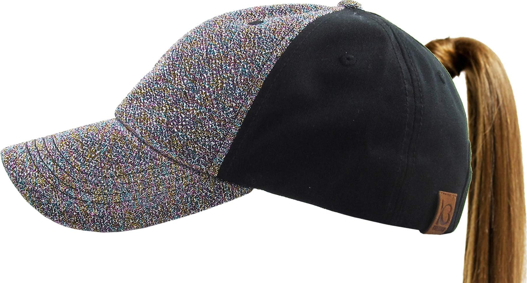 All Hat Ponytail Vintage Sports Glitter Messy High Bun Hat Ponycaps Adjustable Cotton and Mesh Trucker Baseball Cap