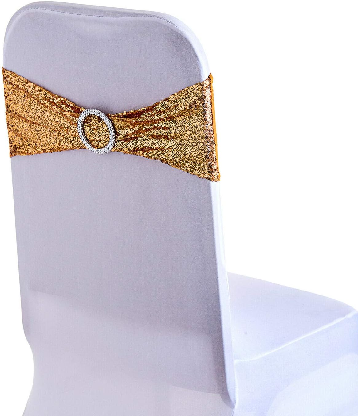 Weddecor Stretch Chair Bands Sequin Spandex Band with Slider Buckle for Wedding Party Chair Decoration Events Supplies
