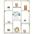 Sheffield Home Metal & Wood Floating Shelf – Modern Round Wall Shelf with Pre-Attached Keyhole Hangers for Easy Wall Mounting, Gold, Rectangular