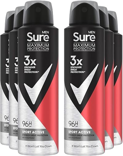 Sure Men 96H Antiperspirant Body Spray Sport Active 150ml Pack of 6 Fresh Odour