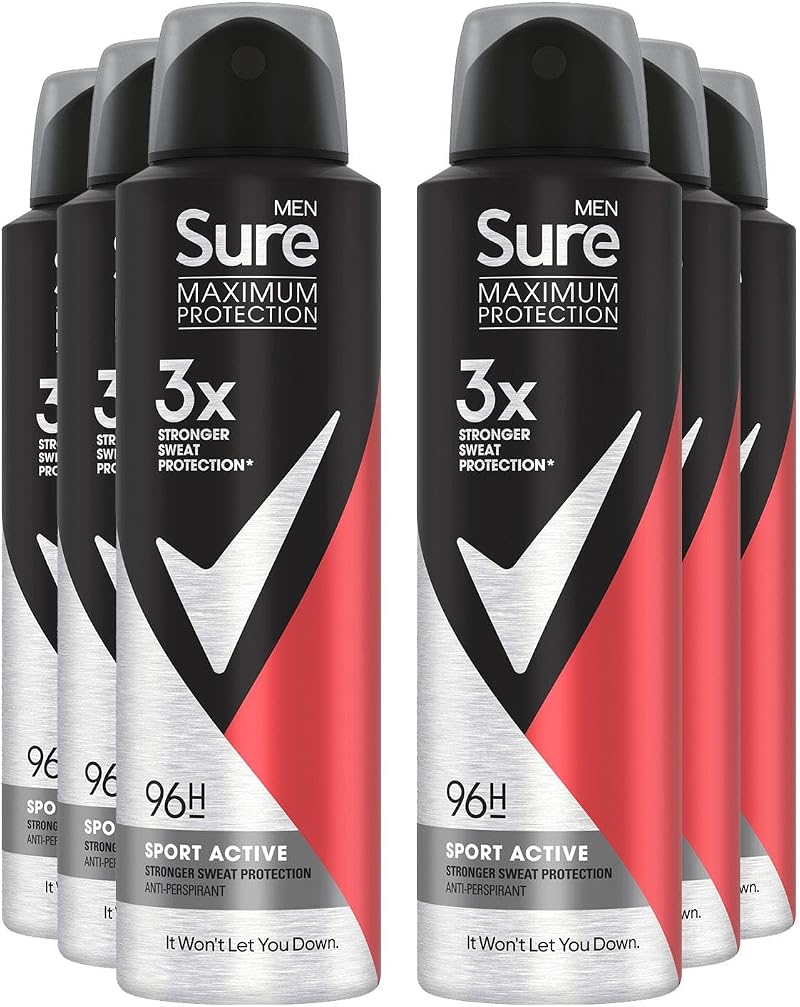 Sure Men 96H Antiperspirant Body Spray Sport Active 150ml Pack of 6 Fresh Odour
